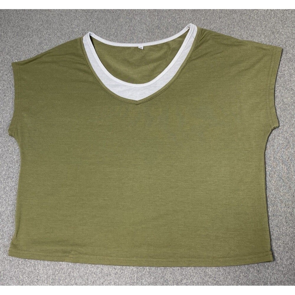 T-Shirt Womens XXL Green  Layered V-Neck Tee Sleeveless